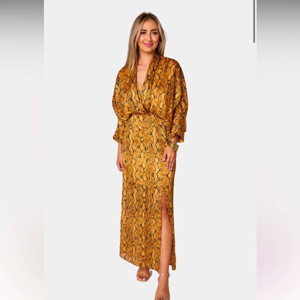 NWT BuddyLove women’s snake print gold and black maxi dress